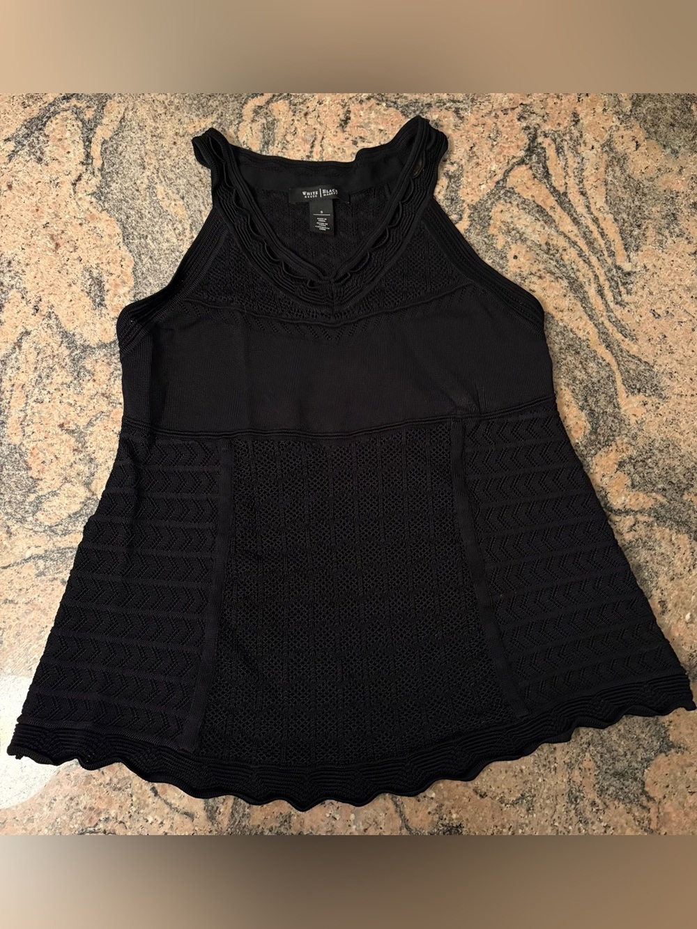 White House Black Market Black Knit Scalloped Tank Top